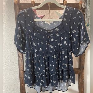 Floral Navy Blue Women's Top